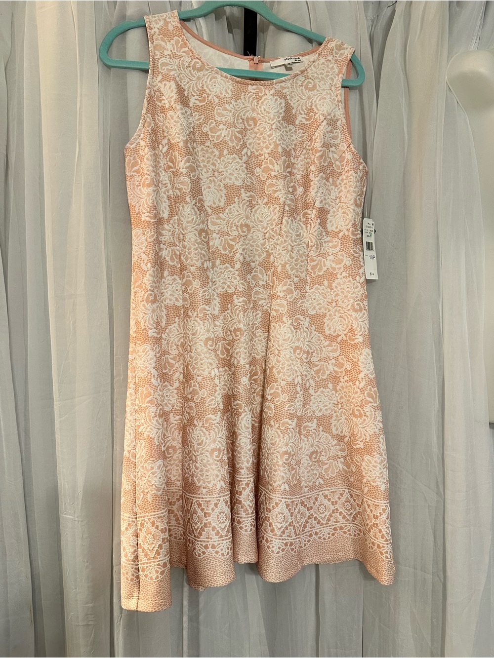 Sleeveless light pink and white Fit & Flare Dress